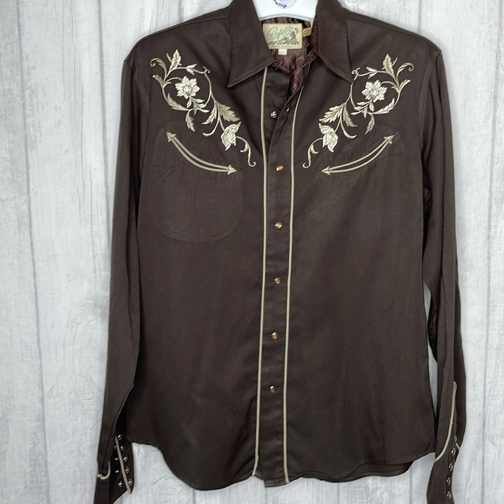 Roper Brown Western Embroidered Shirt Large